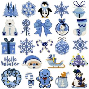 oly-dd0b16b9d84e5907fb06f663ecaebe2a Wholesale Trendy Winter Cartoon Embroidered Patches Snowman Penguin Blue Embroidery Badges DIY Accessory