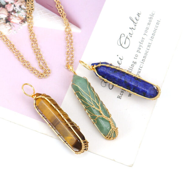 Wholesale Handmade Crystal Tree of Life Pendant Necklace Amethyst Hexagonal Column Fashion Jewelry Accessory