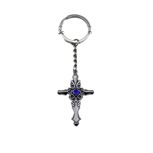 Wholesale Vampire Diary Cross Keychain Pendant, Zinc Alloy White Decorative Resale Accessory OLY Exclusive