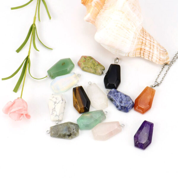Wholesale Halloween Coffin Pendant Necklace Natural Amethyst Agate Fashion Accessory Gift