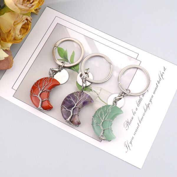 oly-ddb4ed03e0f6c99f67153800446745fa Wholesale Natural Stone Moon Keychain Bag Charm Pastoral Style Women's Gift