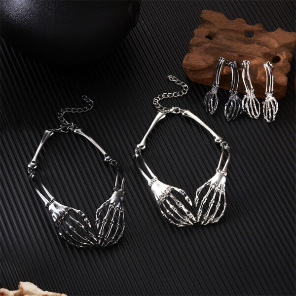 oly-dde8b32352be73dad62d7516b3e376b8 Wholesale Dark Retro Bone Ghost Hand Necklace and Earring Set - Punk Halloween Party Jewelry Accessory