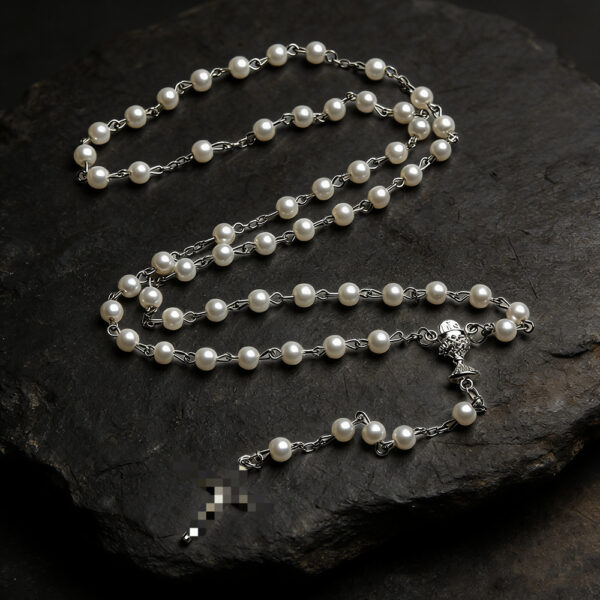 oly-ddfda0b022e83009370783e8e732c2b9 Wholesale White Glass Bead Rosary Necklace Multi Layer Fashion Layering Jewelry Gift Boutique Resale