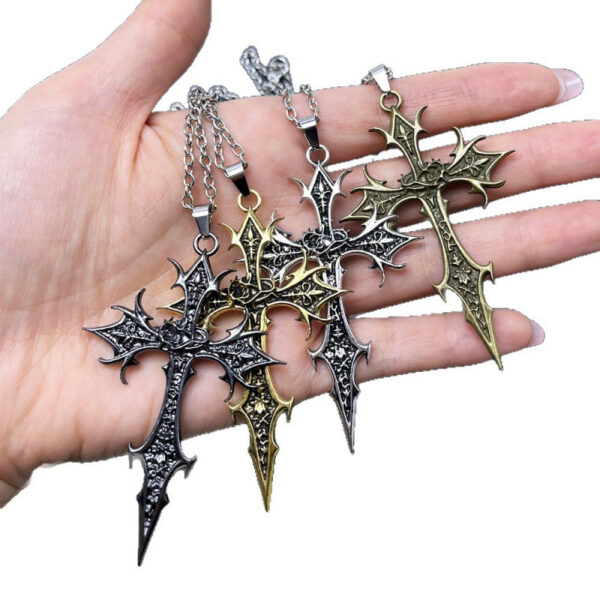 Wholesale Gothic Thorn Cross Pendant Necklace Vintage Silver Hip Hop Punk Jewelry Accessory