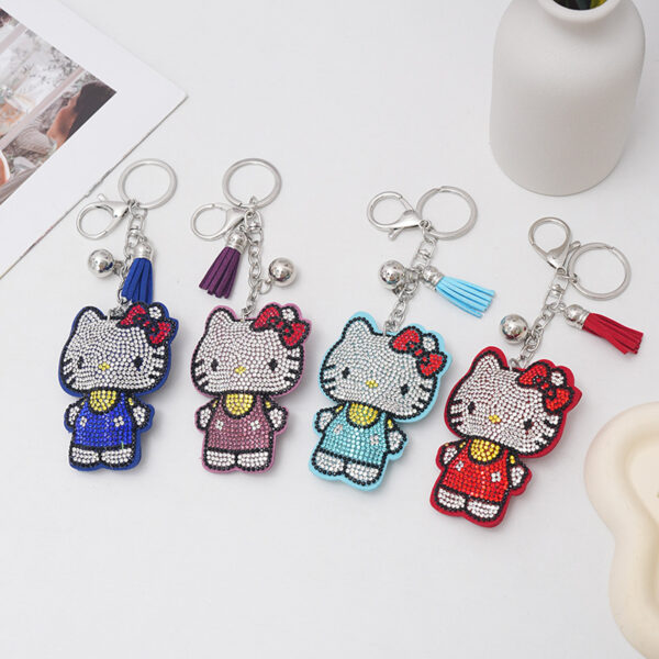 Wholesale Cartoon Cat Rhinestone Leather Keychain Bag Charm Pendant for Gift OLY Exclusive