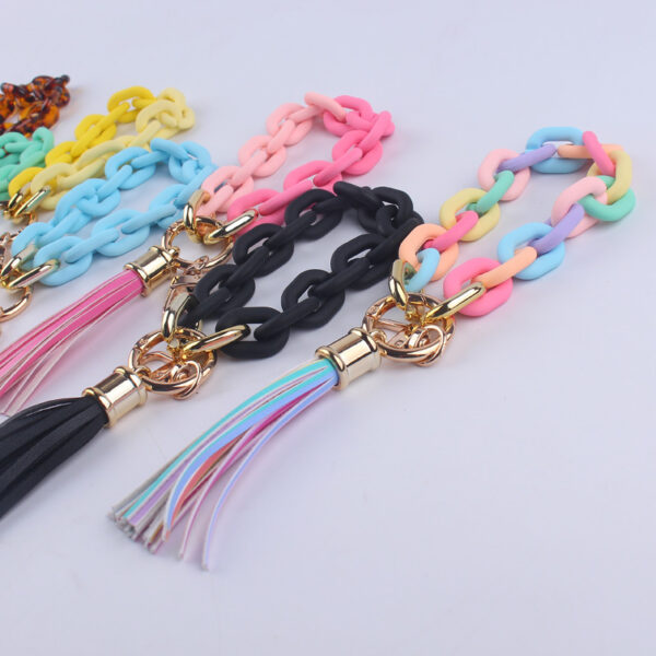 oly-de1cbcd20b2bdf23f044bcd3949b234b Wholesale American Style Leather Tassel Keychain for Women Pink Trendy Car Key Accessory
