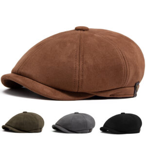 Wholesale Suede Octagonal Hat Retro Newsboy Cap Winter Warm Everyday Gift for Men Women