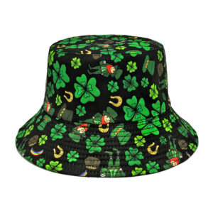 Wholesale Retro Lucky Clover Pattern Bucket Hat Fashion Casual Accessory