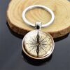 Wholesale Vintage Compass Keychain Metal Double Sided Glass Pendant Fashion Accessory Gift