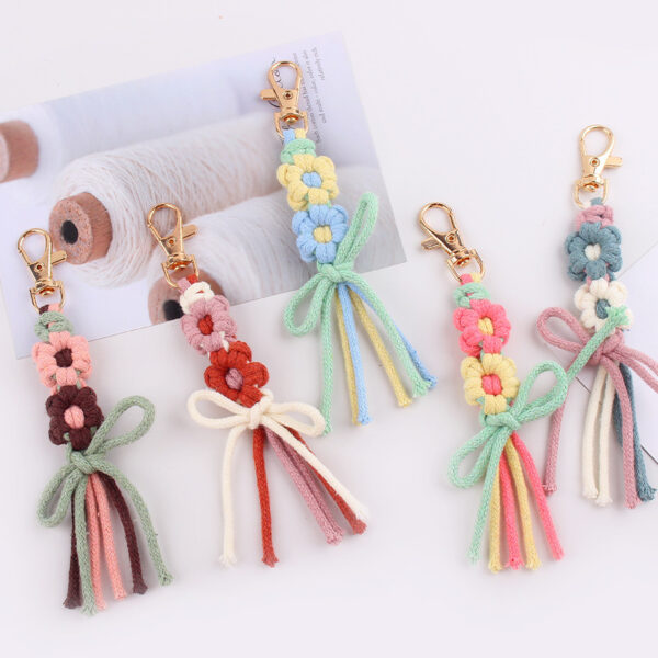 oly-de8cbb85c808326653168a12c146a6c5 Wholesale Korean Style Handmade Crochet Flower Keychain Bag Charm Cotton Rope Car Key Accessory Gift