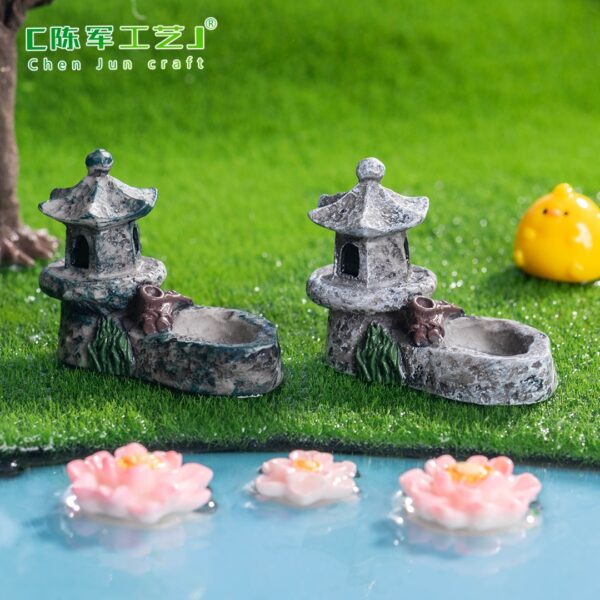 Wholesale Resin Miniature Fountain Tower Cartoon Style Decorative DIY Garden Ornament