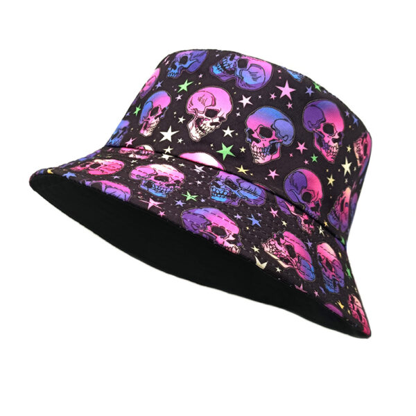 oly-de915e289212cd0e4ecf3fe87372584d Wholesale Double Sided Colorful Skull Print Fisherman Hat for Outdoor Travel Sun Protection Fashion Accessory