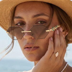 Wholesale Chic Rimless Polygonal Photochromic Sunglasses Gold Frame for Women