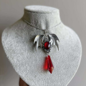 oly-def6121e2744c2e20645b27b78c46fc0 Wholesale Zinc Alloy Gothic Bat Wing Pendant Necklace Red Cabochon Crystal Chic Halloween Jewelry Gift