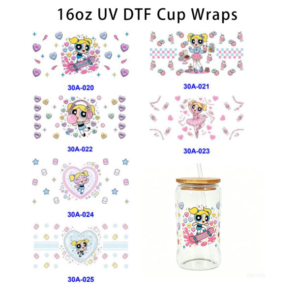 Wholesale 5pcs Pastel Cute Skate Ribbon Character 16oz Cup UV DTF Wraps OLY Exclusive