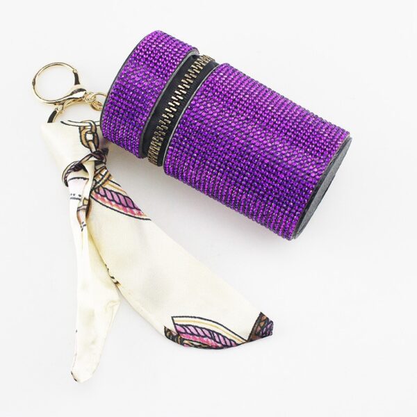 Wholesale Purple PU Rhinestone Cylindrical Lipstick Bag Charm Trendy Fashion Accessory for Women