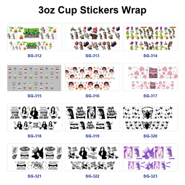 Wholesale 8pcs Whimsical Spooky Cartoon 3oz Tumbler Stickers Wrap OLY Exclusive