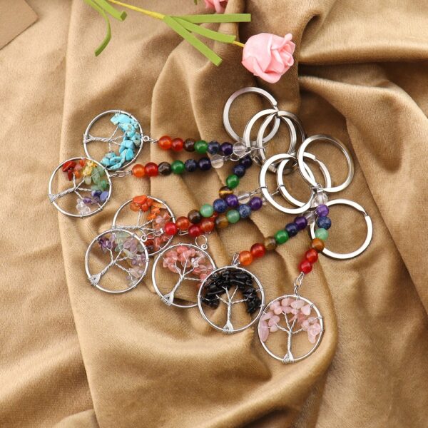 oly-dfd27df1d60fba319d87c7742252c0a3 Wholesale Colorful Agate Tree of Life Keychain Pendant Fashion Decorative Accessory Gift
