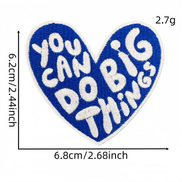 oly-dfe4bc7fc10b54e81fc4b819bf2d373d Wholesale Blue English Quote Embroidered Patches Decorative Iron On Appliques for Party Gift