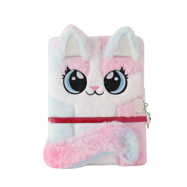 Wholesale Stylish Plush Cartoon Fox Notebook with Lock for Kids, Diary Gift, 80 Pages Pink