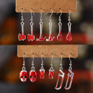 Wholesale Halloween Dark Gothic Skull Saw Axe Hammer Earring Set Fashion Accessory Gift