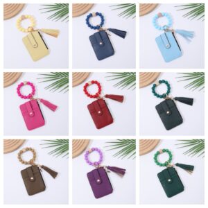 oly-e00c5e1880b5d6dd7e05b9dd4f136a15 Wholesale PU Leather Tassel Keychain Wallet with Silicone Beads Card Holder for Women