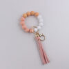 Wholesale Beige Silicone Keychain Bracelet with Wood Beads, Chic Fashion Accessory Gift