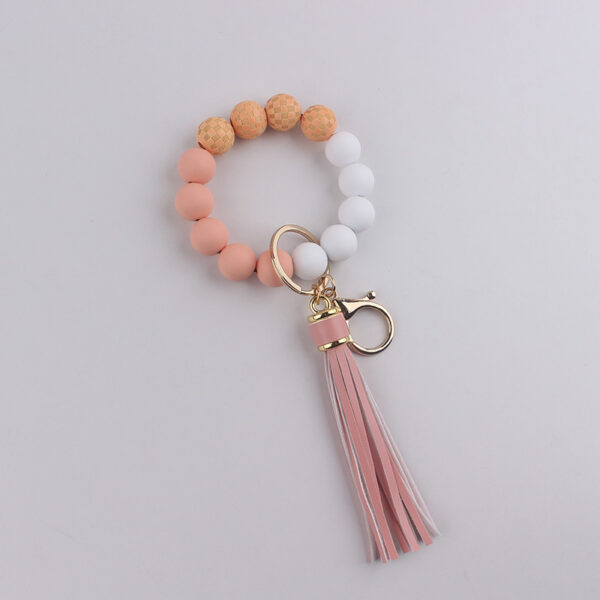 Wholesale Beige Silicone Keychain Bracelet with Wood Beads, Chic Fashion Accessory Gift