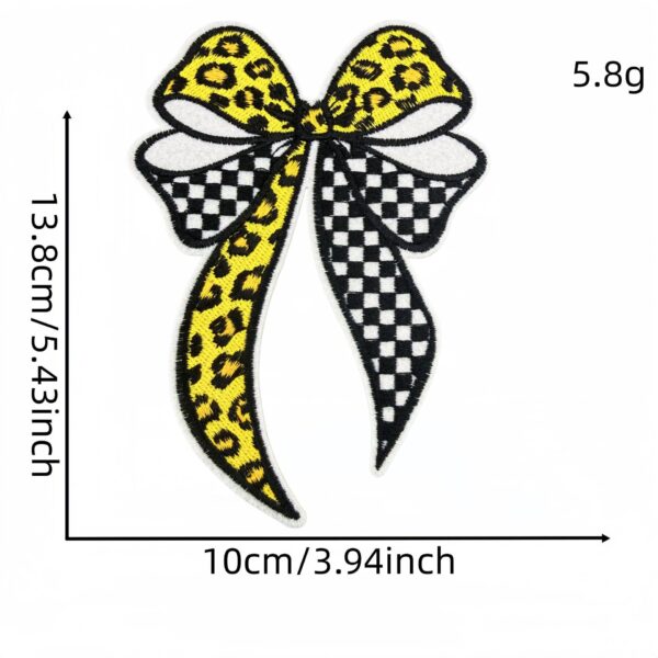 oly-e0331d327f536d99d59c77e25cabe35f Wholesale Polyester Embroidered Bow Patches Set of 10 Leopard Checkerboard Design Adhesive Backing Decorative Patch for Clothing Fashion Accessory DIY Craft Supply Gift for Resale