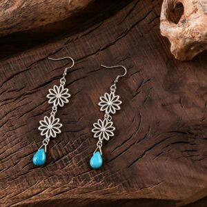Hollow flower hanging turquoise earrings (pair)