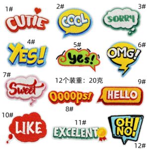 English word cloth stickers set of 12 pieces
