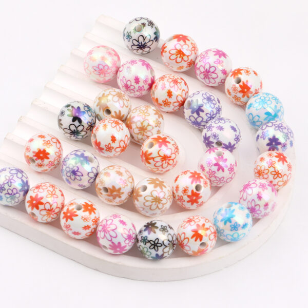 oly-e0aafa5d9ea1e2868fd988195439dee4 Wholesale Flower Snowflake Print Acrylic Beads 16mm DIY Phone Charm Accessory