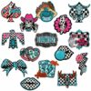 oly-e0e904ad41d25b86819fc5a546b61fbe Wholesale Western Cowboy Patch Set - Cartoon Cow Skull & Checkerboard Embroidery - 15 Pieces DIY Craft Supply for Resale