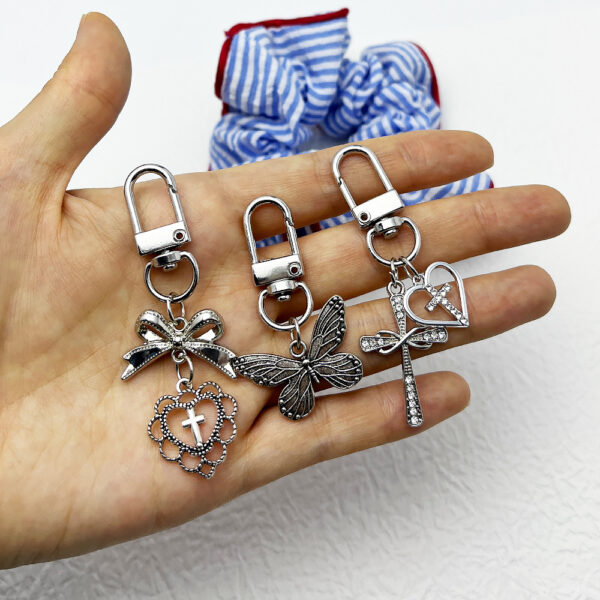 Wholesale Decorative Silver Love Cross Heart Butterfly Keychain Boutique Resale Accessory