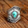 Wholesale Bohemian Teardrop Turquoise Irregular Ring, Alloy Electroplated Jewelry Accessory for Wedding Gift