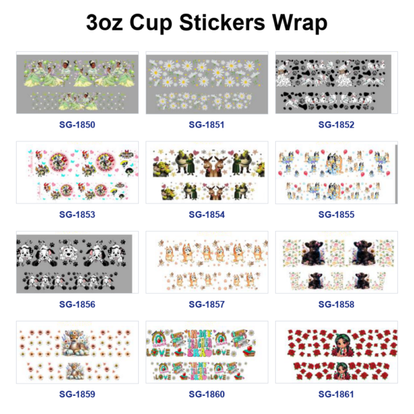oly-e19f67c1678e36df8b6daf273a18cc8e Wholesale 8pcs Cartoon Movie Character and Animal Pattern 3oz Cup Stickers Wrap OLY Exclusive