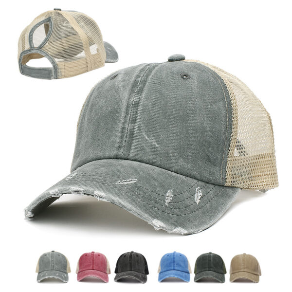 Wholesale Washed Curved Brim Baseball Cap with Ponytail Opening  Mesh Summer Sun Hat for Women, Adjustable, Boutique Resale