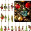 Wholesale Cartoon Green Monster Acrylic Christmas Tree Hanging Ornament Decorative Car Accessory for Gift or Resale