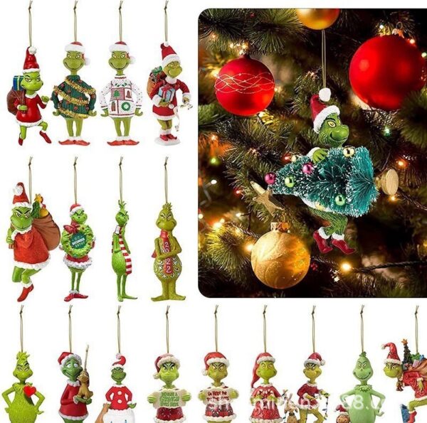 Wholesale Cartoon Green Monster Acrylic Christmas Tree Hanging Ornament Decorative Car Accessory for Gift or Resale
