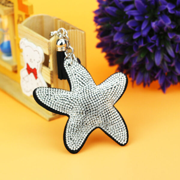 Wholesale Trendy Starfish Bag Charm Keychain Rhinestone Flannel Alloy Tassel Bell Boutique Resale Accessory