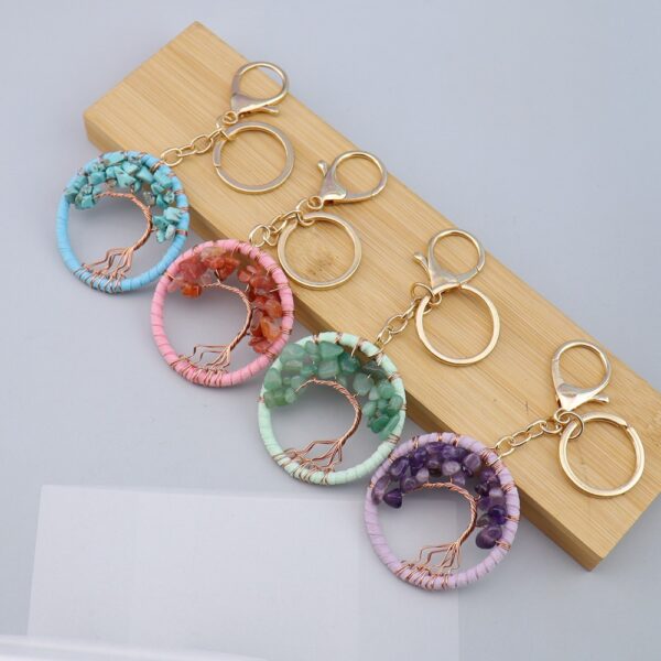 oly-e2285c4e3bd9f265d5ccb3be52cca81c Wholesale Crystal Tree of Life Pendant Keychain Handmade Leather Key Ring Fashion Accessory Boutique Resale Gift