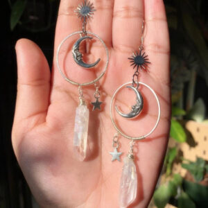 oly-e22a8d9c86b174a25ec1b9f1c482d189 Wholesale Gothic Silver Moon Star Pendant Earrings with Natural White Crystal Fashion Accessory for Party Gift