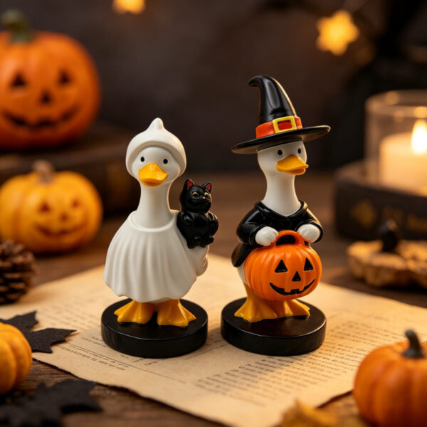 Wholesale Resin Halloween Goose Ornament Set with Witch Hat Pumpkin Ghost - Decorative Home Accent