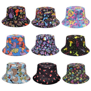 Wholesale Colorful Mushroom Print Fisherman Hat Unisex Sun Hat Wide Brim Outdoor Summer Everyday Fashion Accessory Gift