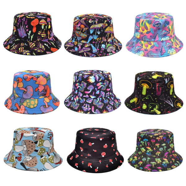 Wholesale Colorful Mushroom Print Fisherman Hat Unisex Sun Hat Wide Brim Outdoor Summer Everyday Fashion Accessory Gift