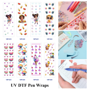 Wholesale 2/8/16pcs UV DTF Stickers Cartoon Girl Watermelon Ice Cream Pineapple Pattern Pen and Bookmark Stickers