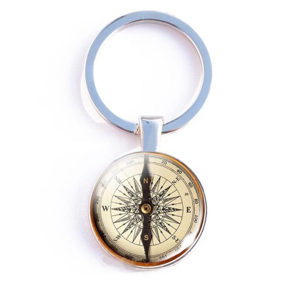 Wholesale Vintage Compass Keychain Metal Double Sided Glass Pendant Fashion Accessory Gift