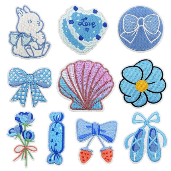 Wholesale Fresh Blue Embroidered Cartoon Patches Iron On Decorative Accent for Clothing and Crafts