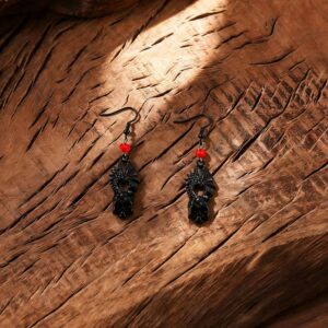 Pair of black skull pendant ear hooks
