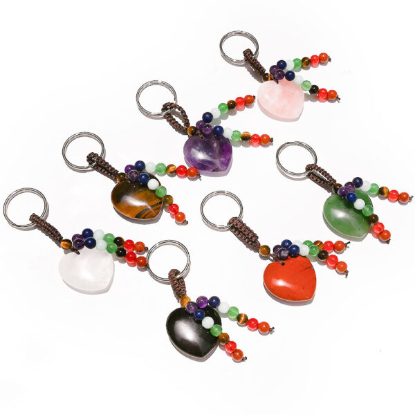 oly-e3611738e82ae5b389aa5cc530608969 Wholesale Natural Crystal Heart Pendant Keychain - Purple Amethyst Pink Crystal Tiger Eye Jewelry Accessory Bag Charm Boutique Resale